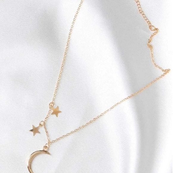 Moon and Star Pendant Gold Chain Necklace - Picture 2 of 2